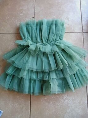 Hausen Mint Green Tulle Rufle Mini Dress Size S